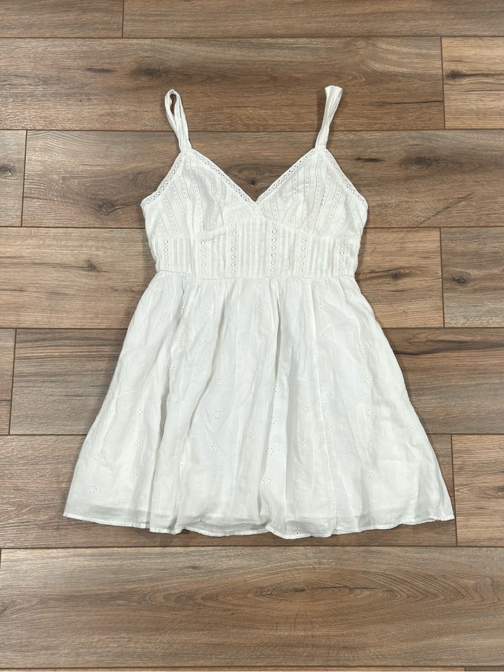 AMERICAN EAGLE Lace Trim White Boho Cotton Babydoll Mini Dress | Size Small